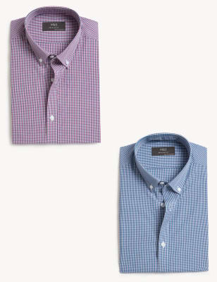 

M&S Collection Pack de 2 camisas de manga corta de ajuste estándar de cuadrosMens - Navy Mix, Navy Mix