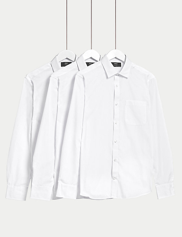 Shorter Length 3pk Slim Fit Easy Iron Long Sleeve Shirts - KG