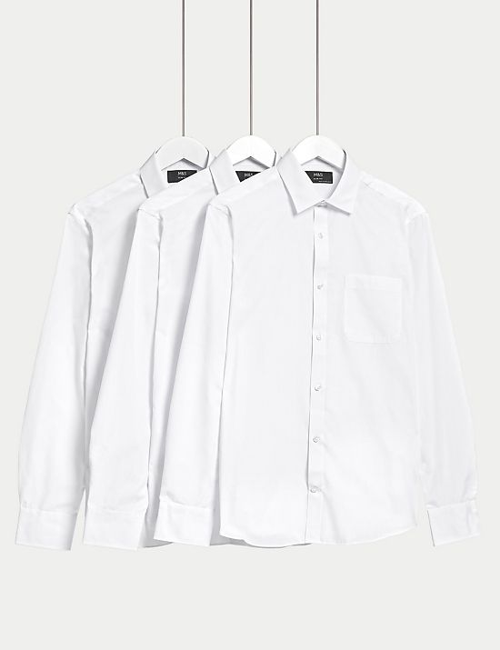 Shorter Length 3pk Slim Fit Easy Iron Long Sleeve Shirts
