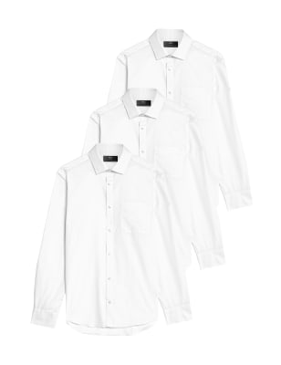 M&S Collection 3 Pack Slim Fit Long Sleeve Shirts - 14.5 - White, White