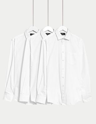 M&S Mens 3pk Tailored Fit Easy Iron Long Sleeve Shirts - 14.5 - White, White
