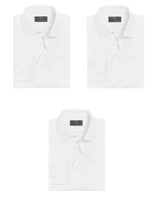 M&S Collection 3 Pack Skinny Fit Long Sleeve Shirts - 14.5 - White, White