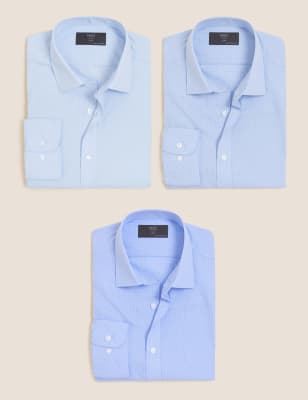 Marks And Spencer Mens M&S Collection 3pk Slim Fit Long Sleeve Shirts - Blue Mix