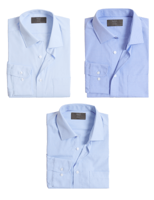 

Mens M&S Collection 3er-Pack normal geschnittene Langarmhemden - Blue Mix, Blue Mix