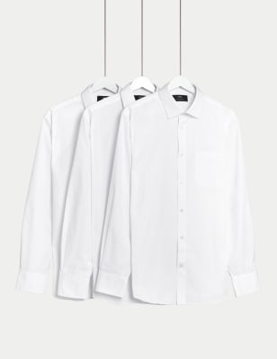 Marks And Spencer Mens M&S Collection 3pk Regular Fit Long Sleeve Shirts - White, White