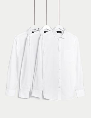 M&S Mens 3pk Regular Fit Easy Iron Long Sleeve Shirts - 14.5 - White, White