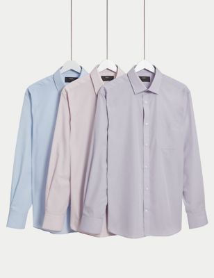 M&S Mens 3pk Regular Fit Easy Iron Long Sleeve Shirts - 14.5L - Lilac Mix, Lilac Mix