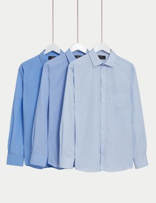M&S Mens 3pk Regular Fit Easy Iron Long Sleeve Shirts - 14.5L - Blue Mix, Blue Mix
