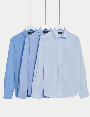 M&S Mens 3pk Slim Fit Easy Iron Long Sleeve Shirts - 14.5 - Blue, Blue