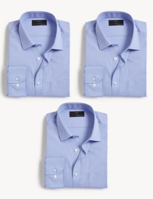 

Mens M&S Collection 3pk Tailored Fit Cotton Blend Shirts - Blue, Blue