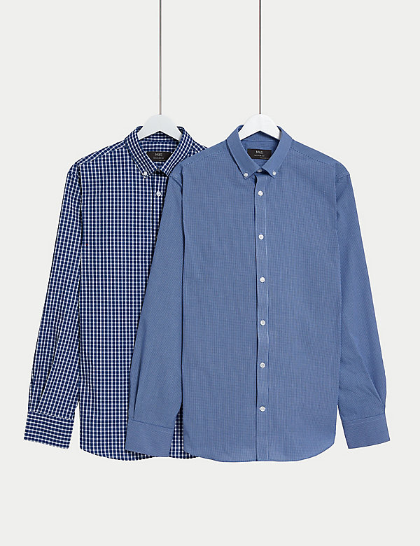 2pk Regular Fit Easy Iron Long Sleeve Gingham Shirts - IL