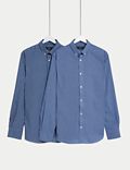 Set van 2 makkelijk strijkbare overhemden met lange mouwen, normale pasvorm en Gingham-ruit