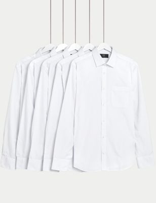Marks And Spencer Mens M&S Collection 5pk Slim Fit Long Sleeve Shirts - White Mix