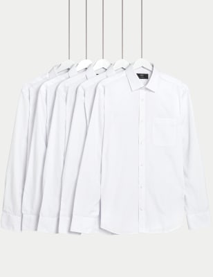 Marks And Spencer Mens M&S Collection 5pk Slim Fit Long Sleeve Shirts - White Mix, White Mix