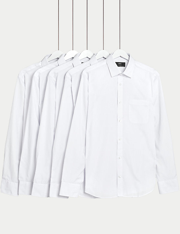 Set van 5 makkelijk strijkbare overhemden met lange mouwen en slanke pasvorm - BE