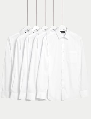 M&S Men's 5pk Regular Fit Easy Iron Long Sleeve Shirts - 15 - White Mix, White Mix