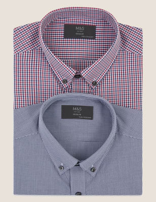 2 Pack Regular Fit Gingham Long Sleeve Shirts - ES