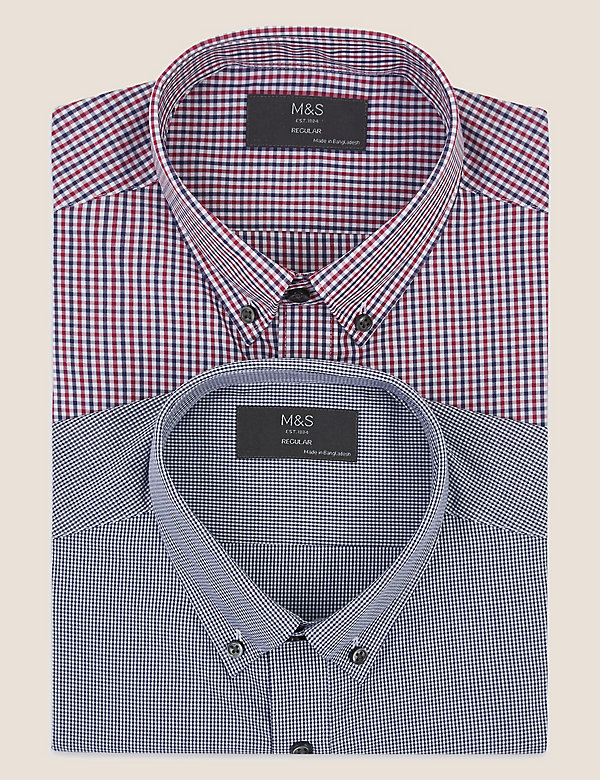 2 Pack Regular Fit Gingham Long Sleeve Shirts - CY