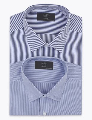 

Mens M&S Collection 2 Pack Regular Fit Striped Shirts - Blue Mix, Blue Mix