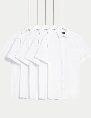 M&S Mens 5pk Regular Fit Easy Iron Short Sleeve Shirts - 14.5 - White, White