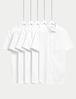 M&S Mens 5pk Regular Fit Easy Iron Short Sleeve Shirts - 14.5 - White, White