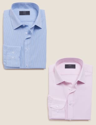 

M&S Collection Pack de 2 camisas con algodón de ajuste estándarMens - Multi, Multi