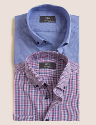 2 Pack Regular Fit Cotton Blend Shirts - GR