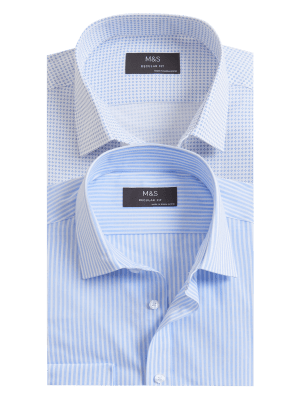 

Mens M&S Collection 2er-Pack normal geschnittene Hemden aus Baumwollmischgewebe - Light Blue, Light Blue