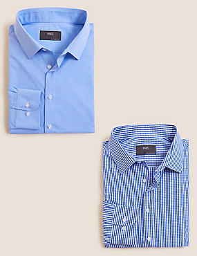 M&S&W Mens No-Iron Long Sleeve Formal Print Slim Fit Spread Collar Dress Shirts