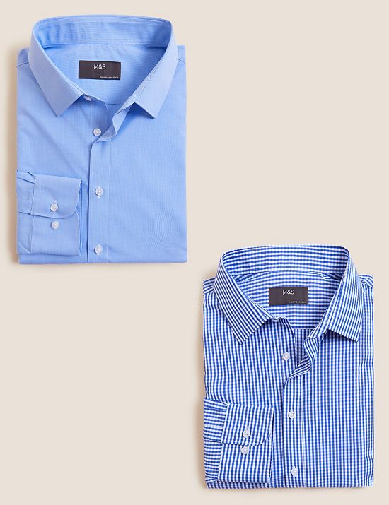 2 Pack Regular Fit Easy Iron Check Shirts