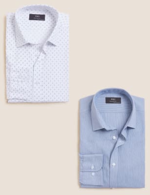 

M&S Collection Pack de 2 camisas de manga larga de ajuste estándar estampadasMens - Navy Mix, Navy Mix