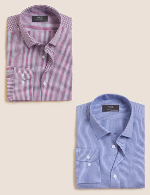 

Mens M&S Collection 2pk Regular Fit Printed Long Sleeve Shirts - Red Mix, Red Mix