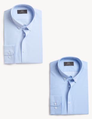 

Mens M&S Collection 2pk Regular Fit Printed Long Sleeve Shirts - Blue Mix, Blue Mix