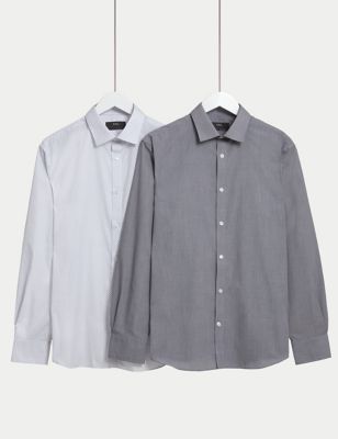 Set van 2 makkelijk strijkbare overhemden met lange mouwen en normale pasvorm - NL