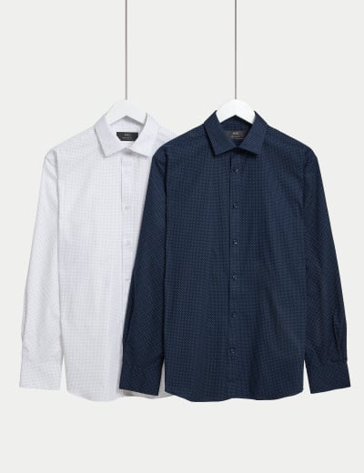 2pk Regular Fit Polka Dot Easy Iron Long Sleeve Shirts