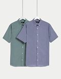 2er-Pack normal geschnittene, bügelleichte Hemden mit Karomuster