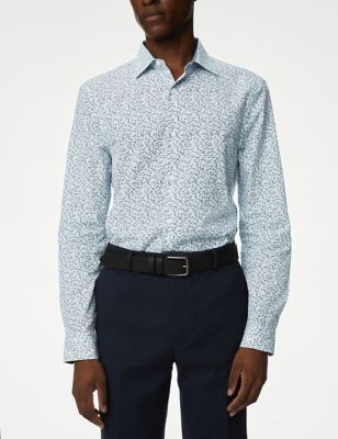 

Mens M&S Collection Regular Fit Pure Cotton Shirt - Blue/White, Blue/White