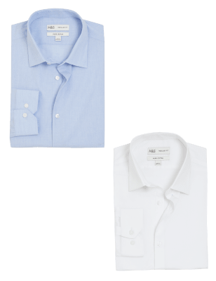 

Mens M&S Collection 2pk Regular Fit Pure Cotton Shirts - Blue Mix, Blue Mix
