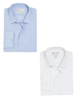 

Mens M&S Collection 2er-Pack normal geschnittene Hemden aus reiner Baumwolle - Blue Mix, Blue Mix