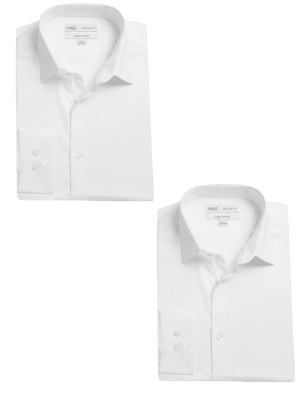 

Mens M&S Collection 2pk Regular Fit Pure Cotton Shirts - White, White