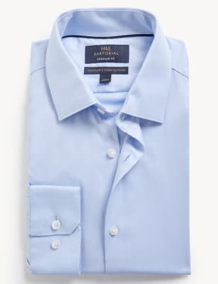 

Mens M&S SARTORIAL Regular Fit Pure Cotton Herringbone Shirt - Blue, Blue