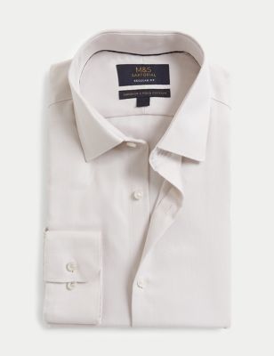 

Mens M&S SARTORIAL Regular Fit Pure Cotton Herringbone Shirt - Neutral, Neutral