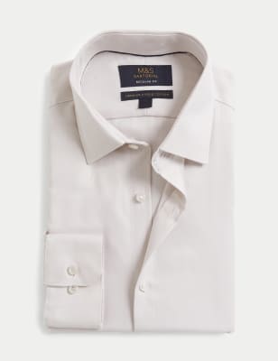 

Mens M&S SARTORIAL Normal geschnittenes Hemd aus reiner Baumwolle mit Fischgrätmuster - Neutral, Neutral