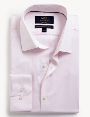 

Mens M&S SARTORIAL Regular Fit Pure Cotton Herringbone Shirt - Pale Pink, Pale Pink