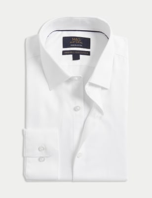 

Mens M&S SARTORIAL Normal geschnittenes Hemd aus reiner Baumwolle mit Fischgrätmuster - White, White