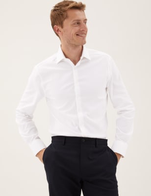 

Mens M&S Collection Auf Figur geschnittenes Hemd aus Twill mit hohem Baumwollanteil - White, White