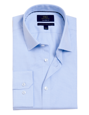 

Mens M&S SARTORIAL Auf Figur geschnittenes Hemd aus reiner Baumwolle mit Hahnentrittmuster - Mid Blue, Mid Blue