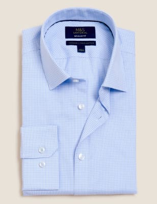 

Mens M&S SARTORIAL Normal geschnittenes Hemd aus reiner Baumwolle mit Hahnentrittmuster - Mid Blue, Mid Blue