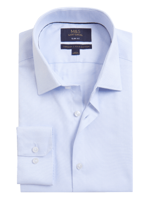 

M&S SARTORIAL Camisa trenzada ajustada 100% algodónMens - Mid Blue, Mid Blue