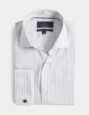 Regular Fit Luxury Cotton Double Cuff Striped Shirt | M&S AL